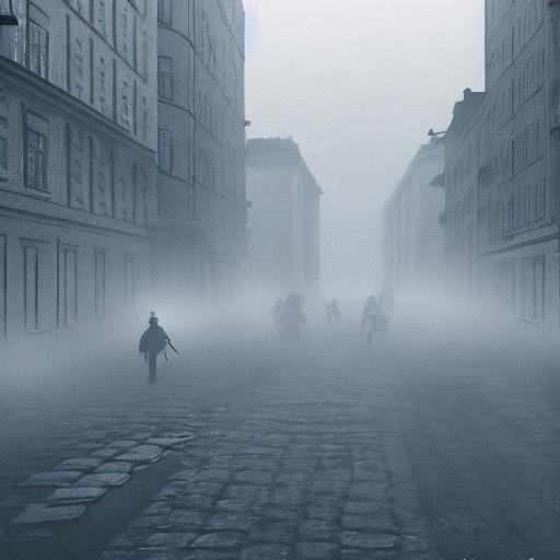 Stockholm invaded by zombies, epic, mystery, dense fog dusk, highly detailed, cinematic.