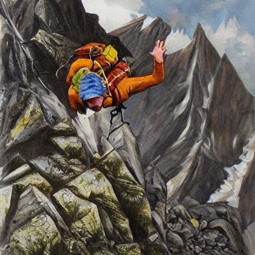 Falling mountain climber, visual art, highly detailed - Fucket List