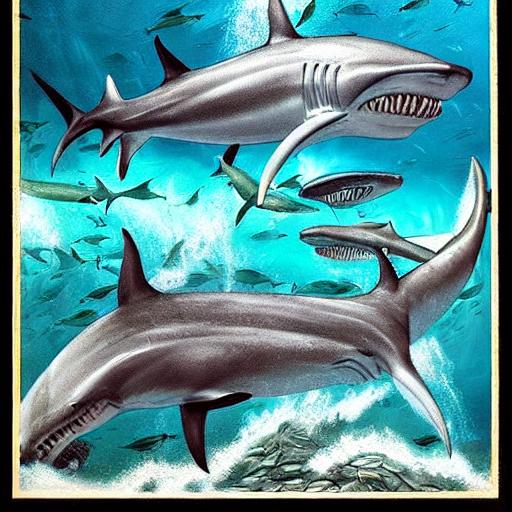 Vicious sharks, visual art, highly detailed - Fucket List
