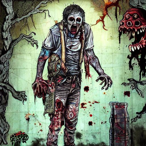 Zombie backpacker, visual art, highly detailed - Fucket List